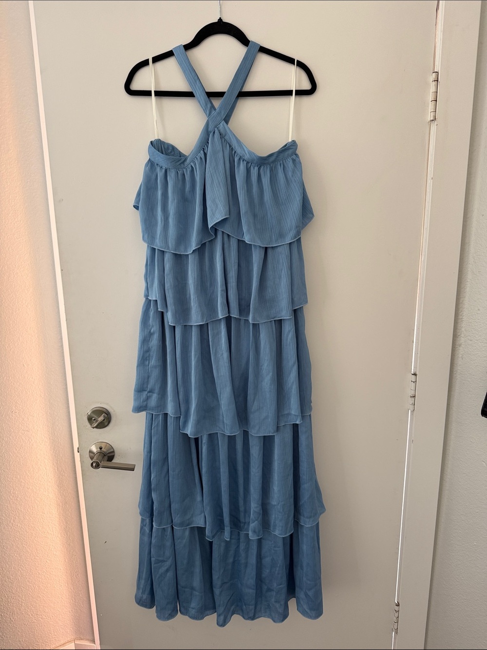 VILA Light Blue Tiered Halter Maxi Dress